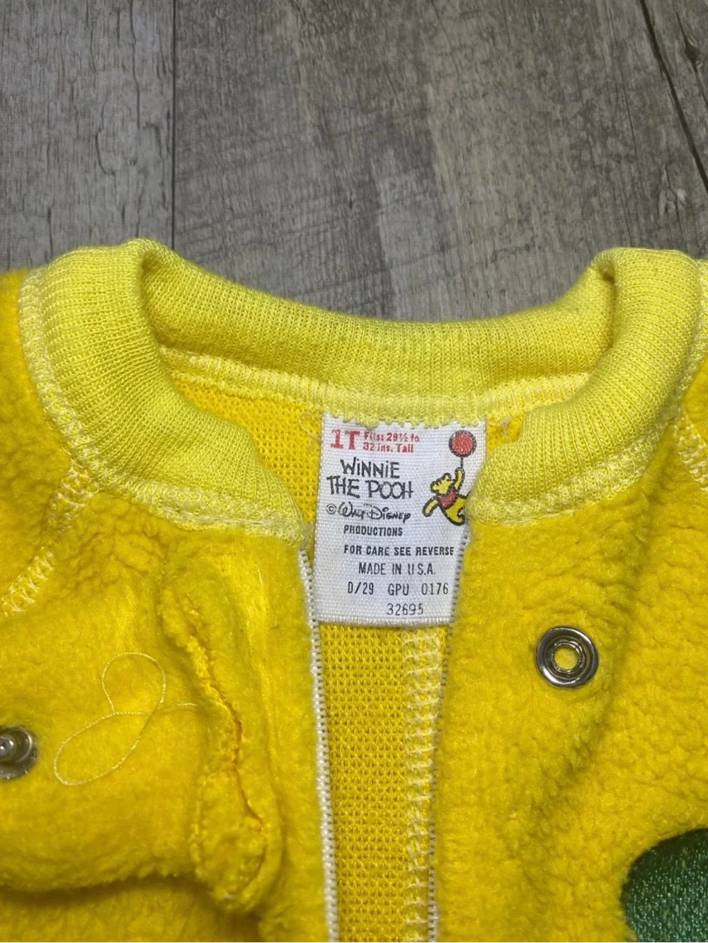 Vintage Disney Winnie The Pooh Fleece Footed Yellow Pajamas Size 1T